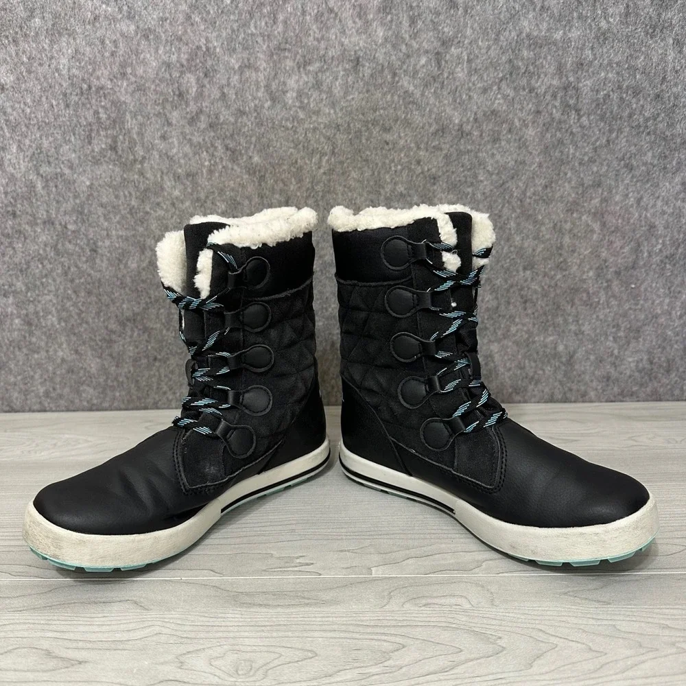 Merrell‎ Heidi Waterproof Boots Kids 3M Black Quilted Faux Fur Winter Snow